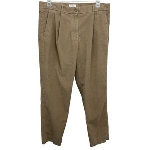 COS Corduroy Pants Womens 14 Pinwale Pleated Front Taper Beige Stretch Cotton